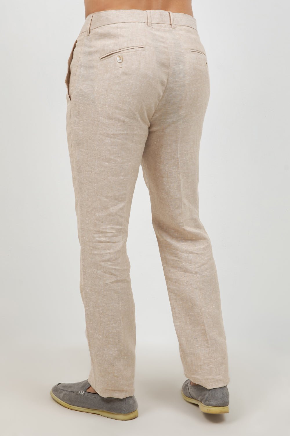 Pantalón de vestir de hombre de lino 100% liso y corte moderno