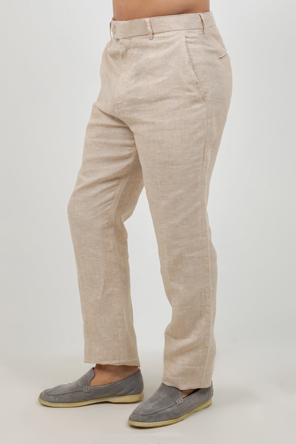 Pantalón de vestir de hombre de lino 100% liso y corte moderno