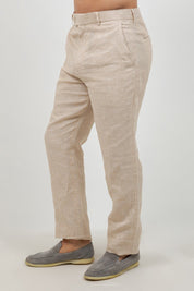 Pantalón de vestir de hombre de lino 100% liso y corte moderno