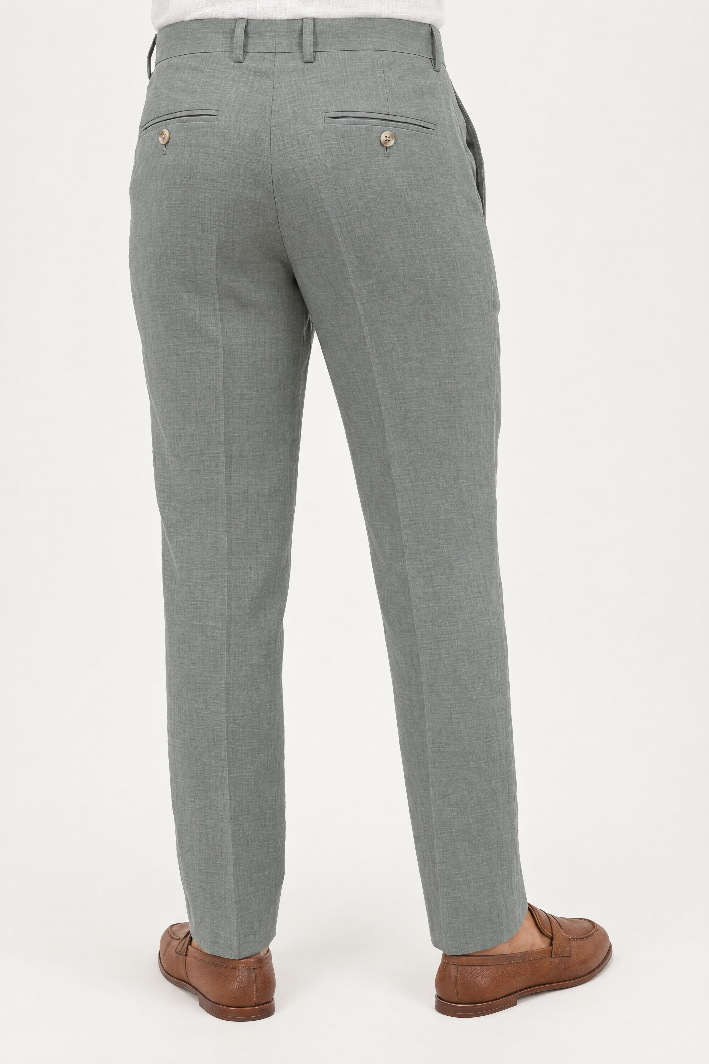 Mojito Collection modern fit 100% linen flat front dress pants in Sage, back view