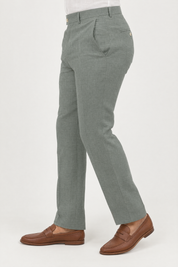 Mojito Collection modern fit 100% linen flat front dress pants in Sage, side view