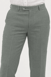 Mojito Collection modern fit 100% linen flat front dress pants in Sage, waistband detail