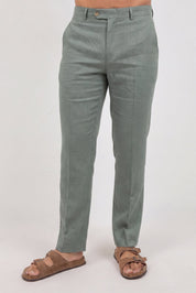 Pantalones de vestir de lino 100% de corte moderno con frente liso