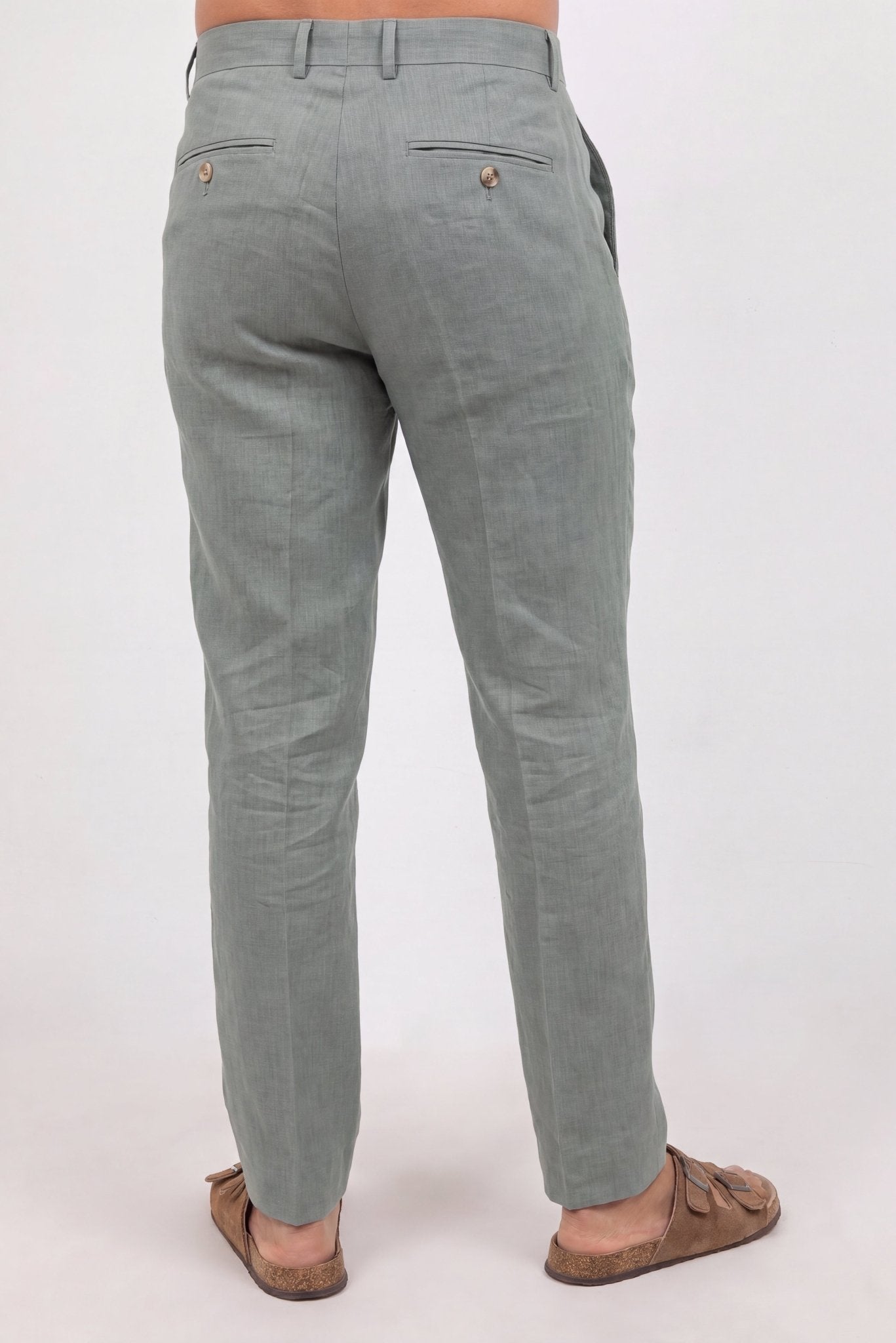 Pantalones de vestir de lino 100% de corte moderno con frente liso