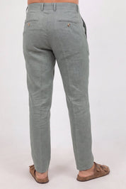 Pantalones de vestir de lino 100% de corte moderno con frente liso