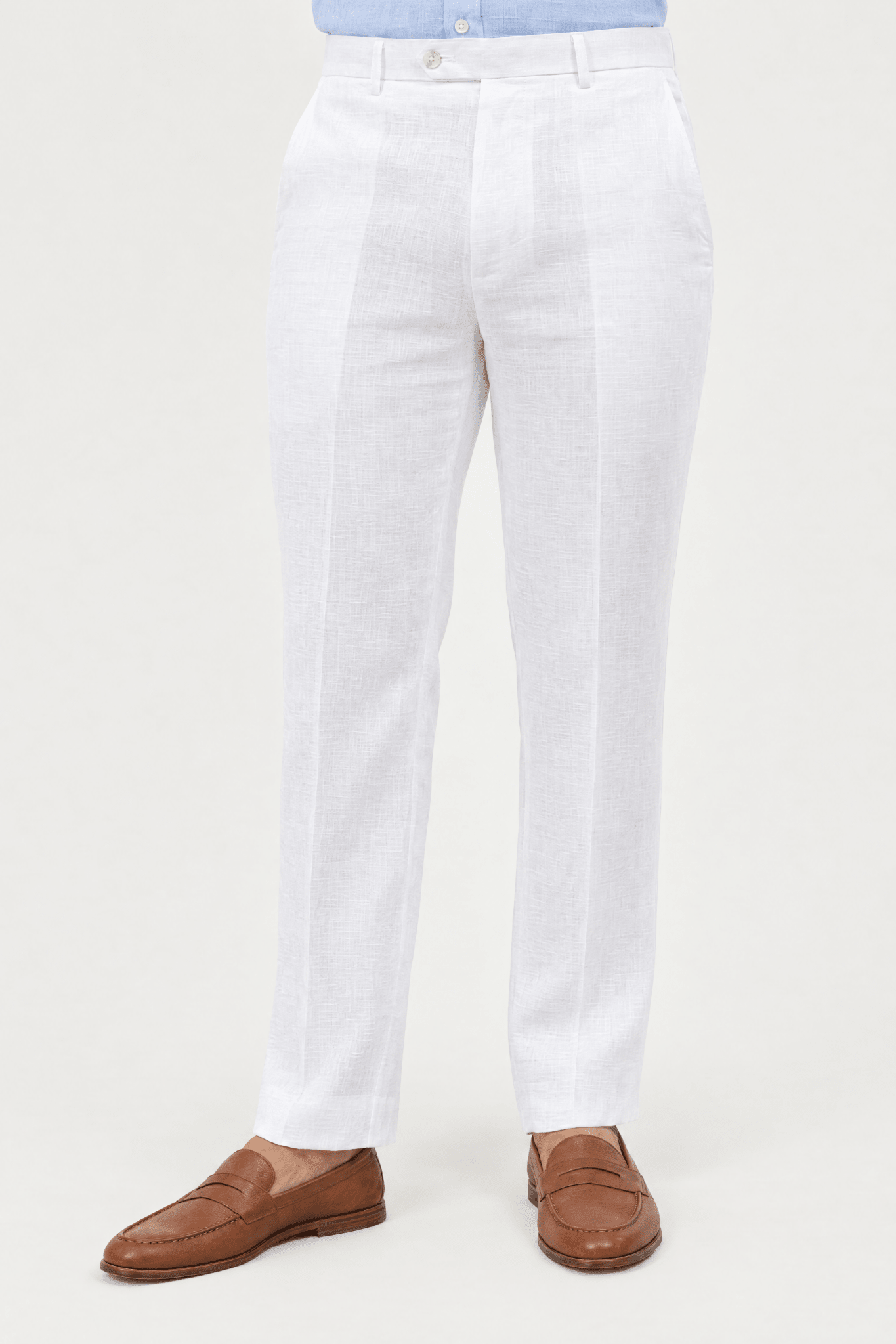 Mojito Collection modern fit 100% linen flat front dress pants in White, front view