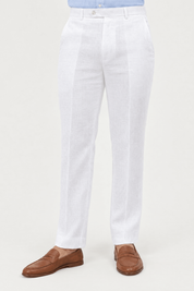 Mojito Collection modern fit 100% linen flat front dress pants in White, front view