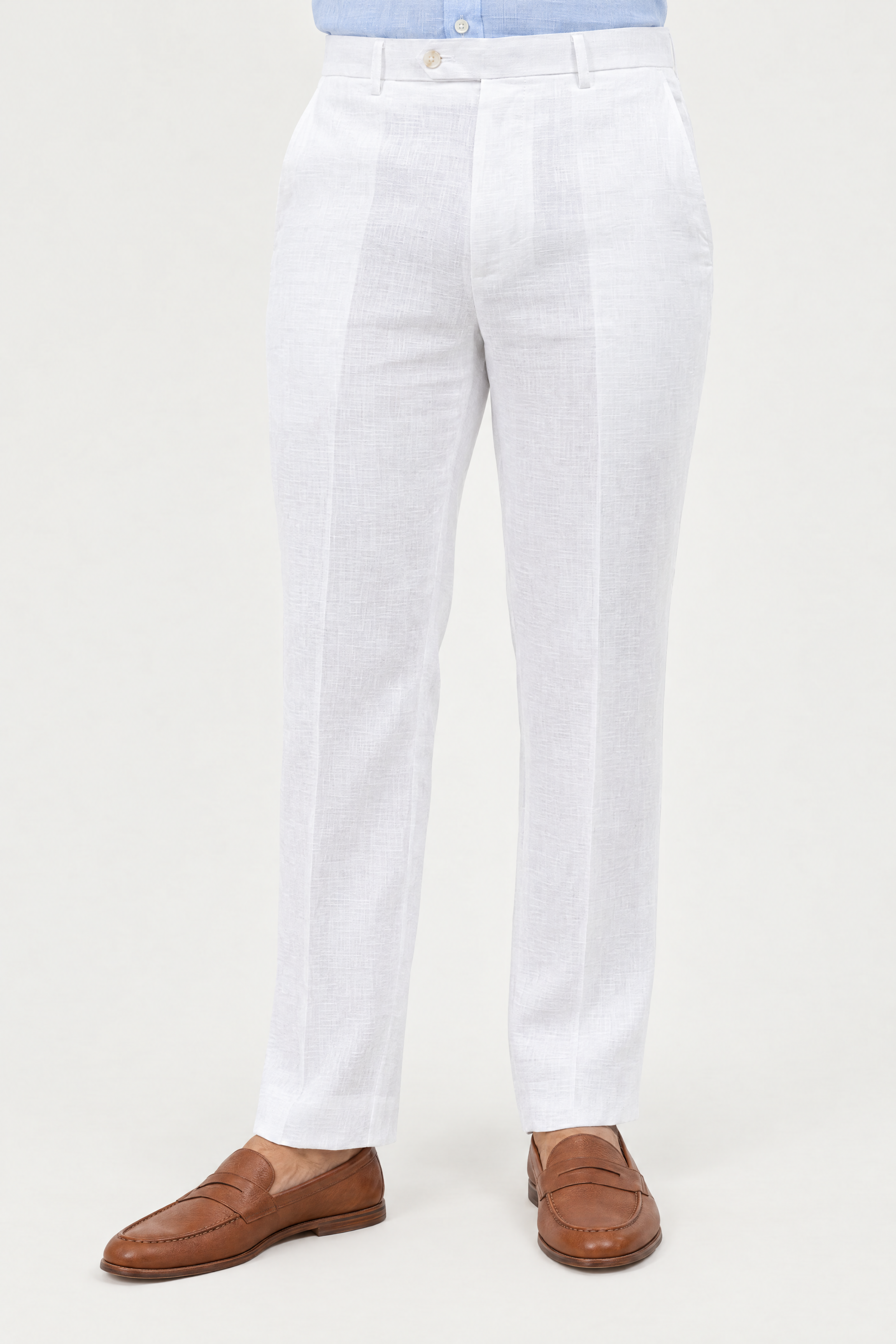Mojito Collection modern fit 100% linen flat front dress pants in White, front view