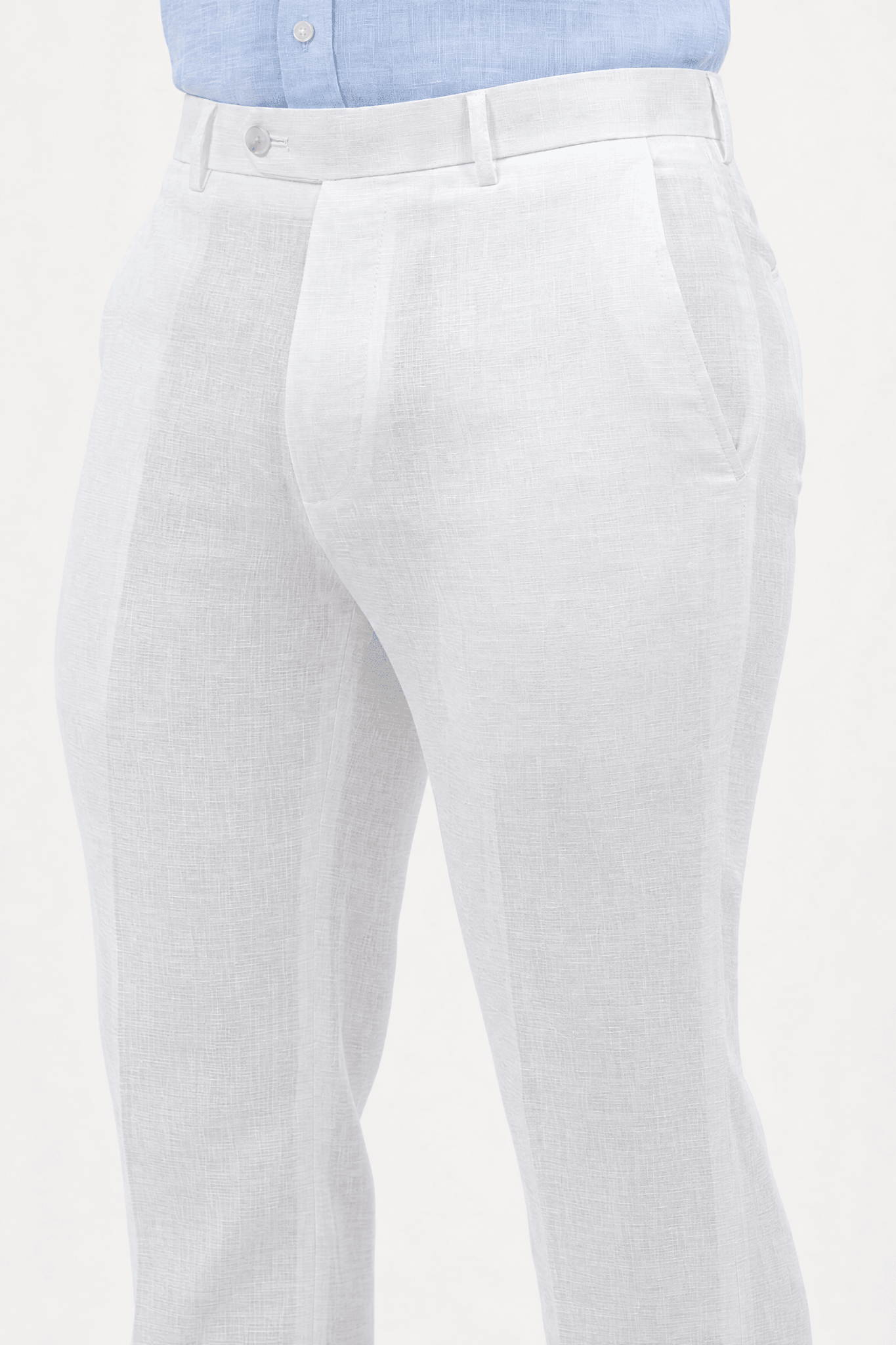 Mojito Collection modern fit 100% linen flat front dress pants in White, hip and pocket detail