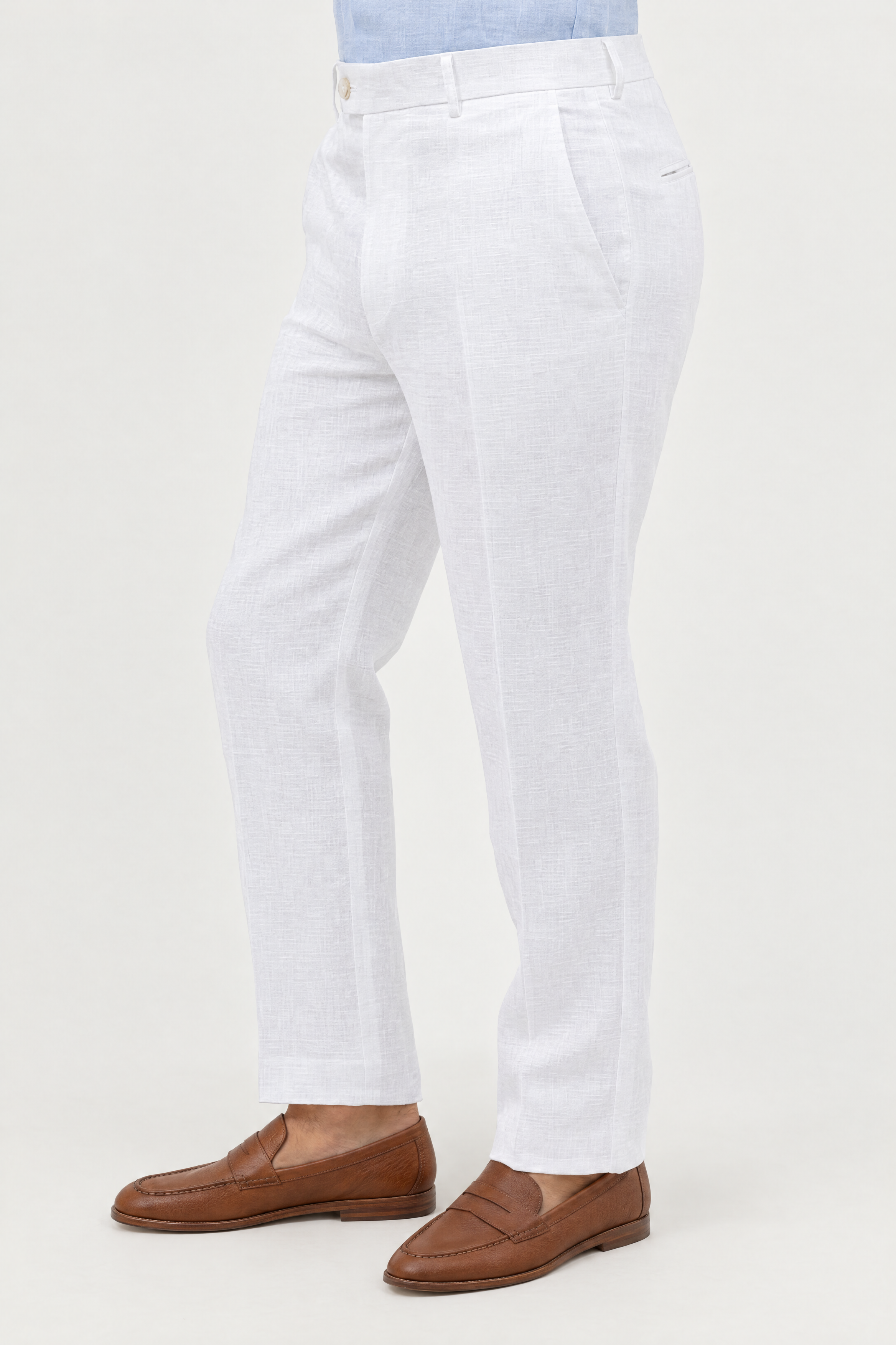 Mojito Collection modern fit 100% linen flat front dress pants in White, side view