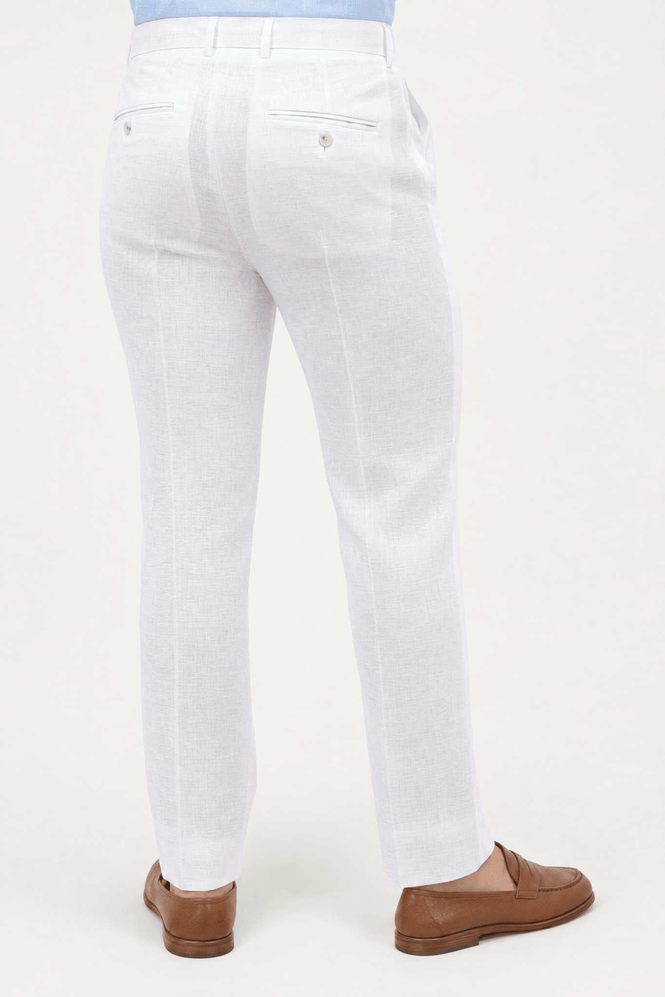 Mojito Collection modern fit 100% linen flat front dress pants in White, back view