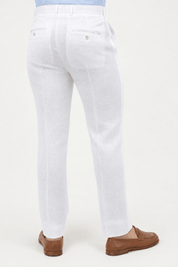 Mojito Collection modern fit 100% linen flat front dress pants in White, back view