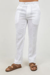 Pantalón de vestir de hombre de lino 100% liso y corte moderno
