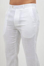 Pantalón de vestir de hombre de lino 100% liso y corte moderno