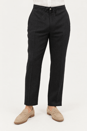 Mojito Collection 100% linen casual drawstring pants in Black, front view