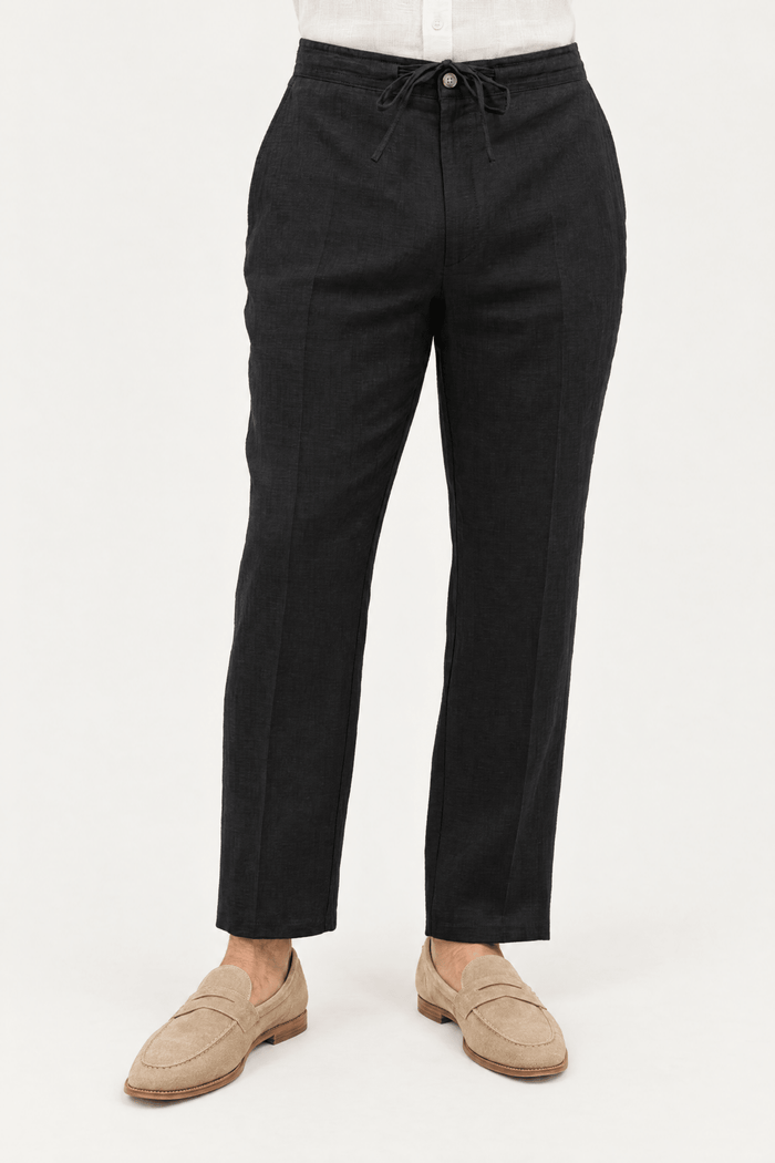 Mojito Collection 100% linen casual drawstring pants in Sage, front view