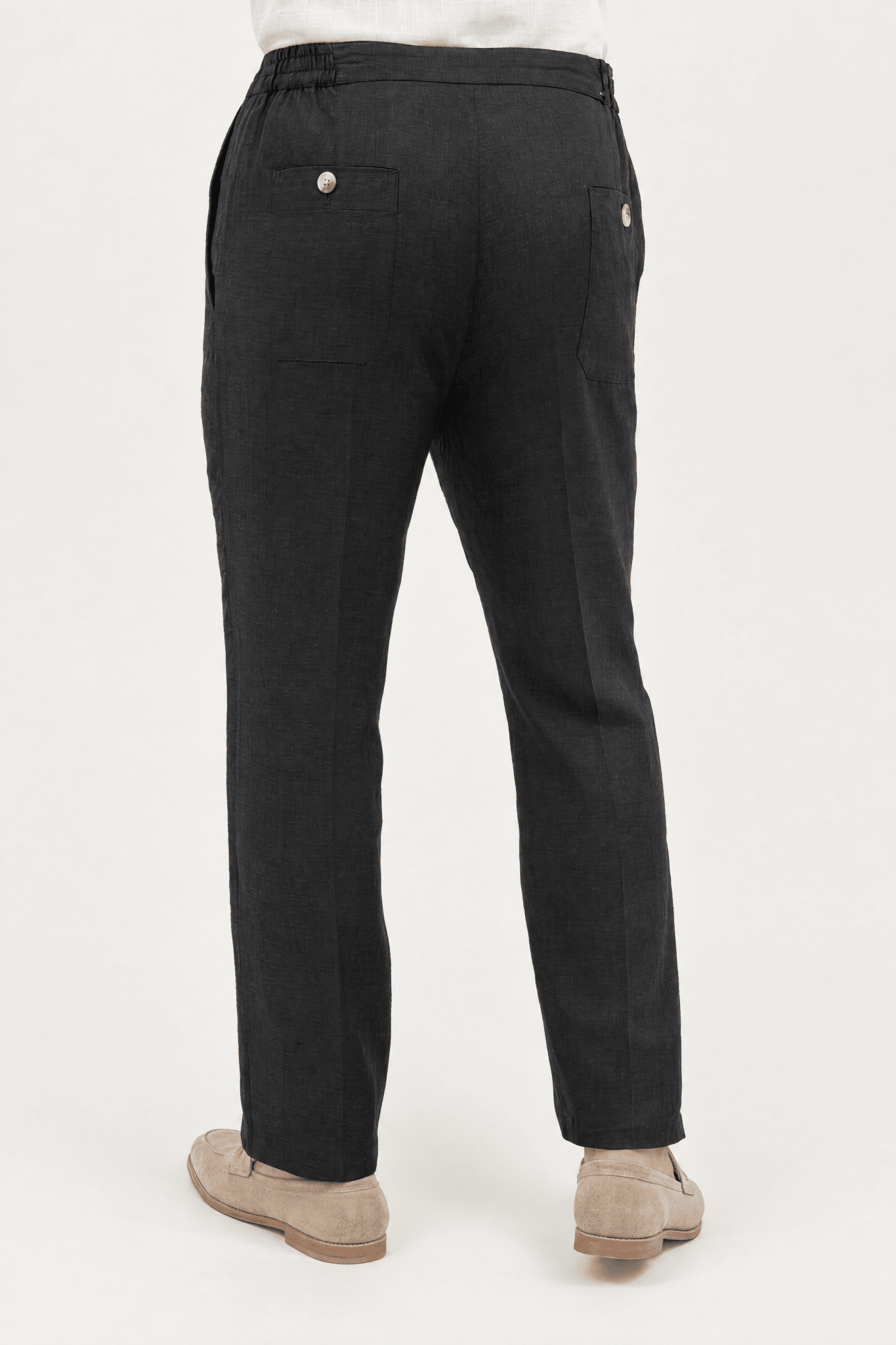 Mojito Collection 100% linen casual drawstring pants in Black, back view