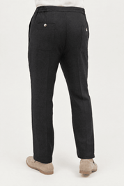 Mojito Collection 100% linen casual drawstring pants in Black, back view