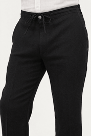 Mojito Collection 100% linen casual drawstring pants in Black, waistband and pocket detail