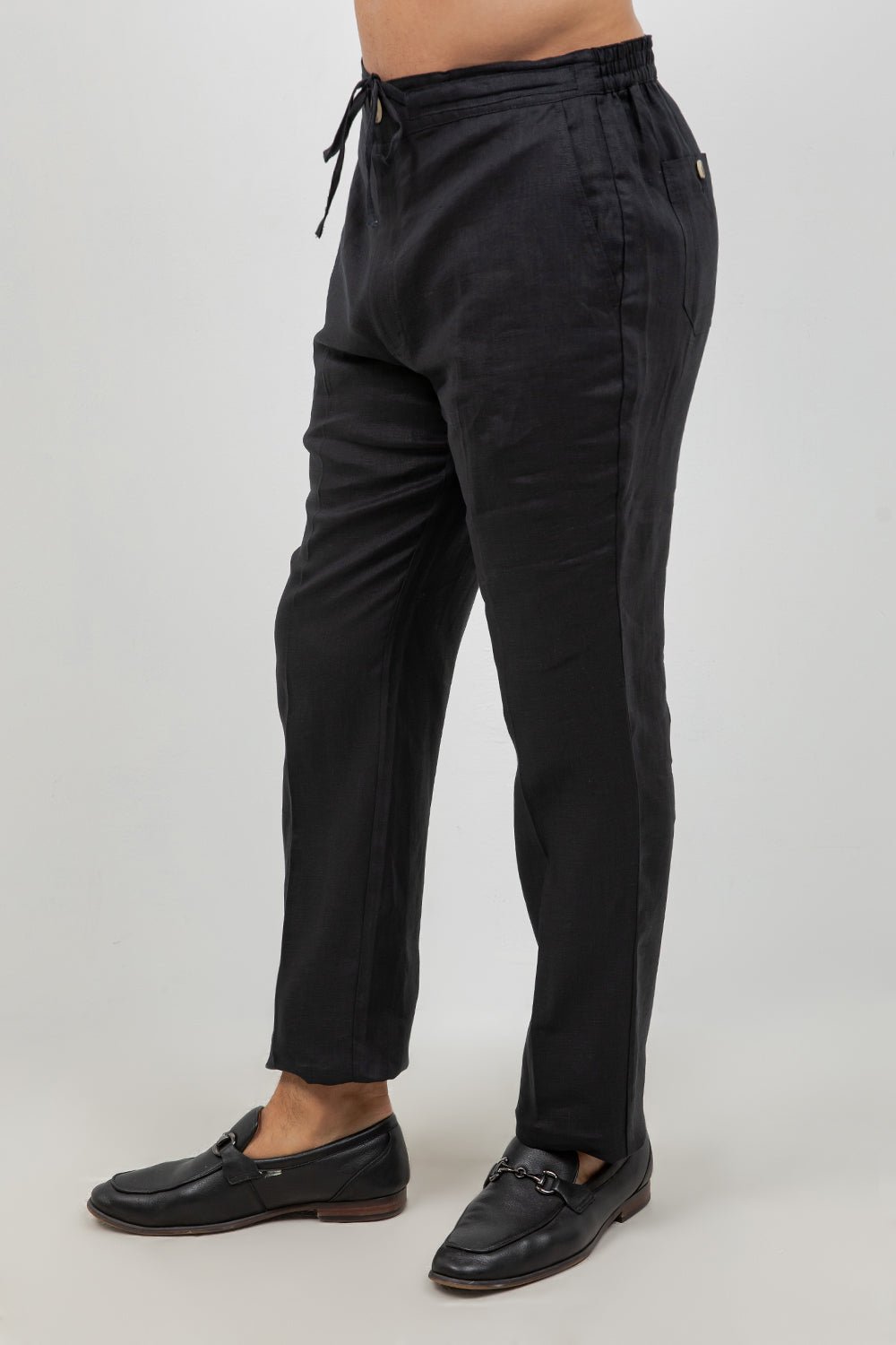 Pantalones casuales de lino con cordón para hombre