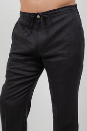 Pantalones casuales de lino con cordón para hombre