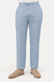 Mojito Collection 100% linen casual drawstring pants in Light Blue, front view