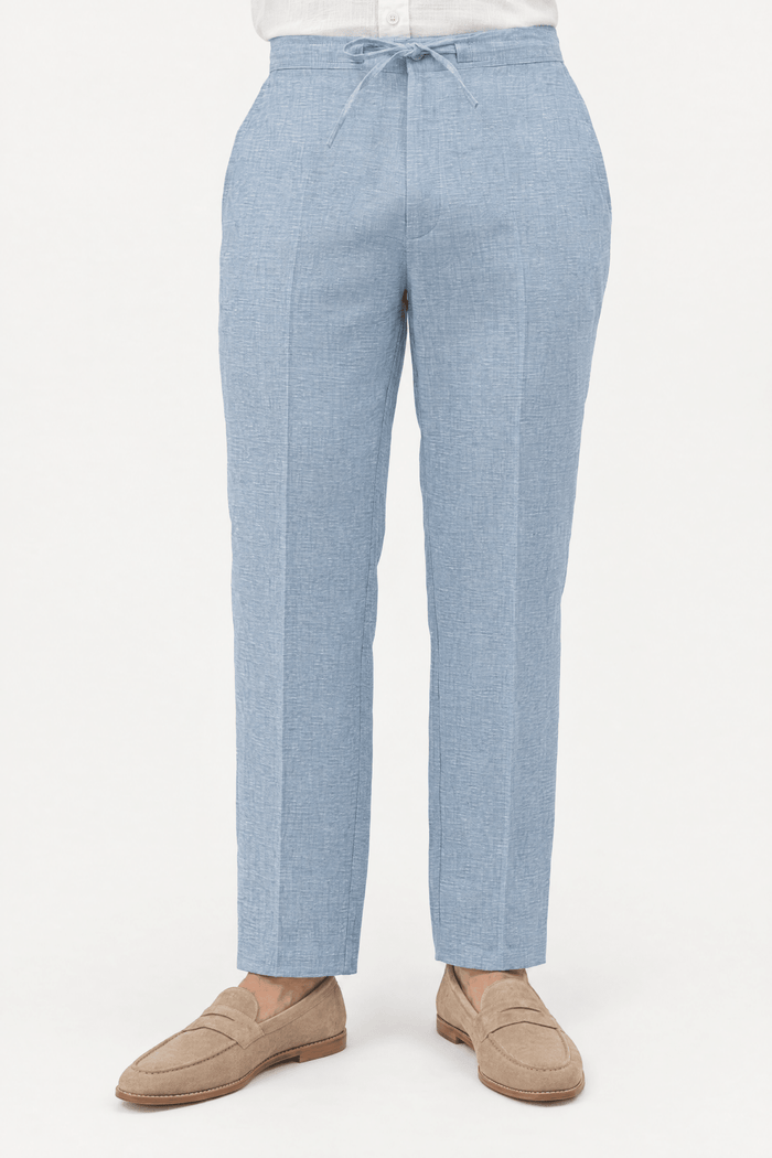 Mojito Collection 100% linen casual drawstring pants in Sage, front view