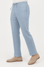 Mojito Collection 100% linen casual drawstring pants in Light Blue, side view