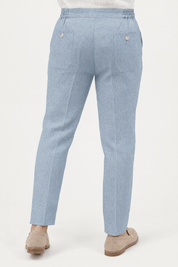 Mojito Collection 100% linen casual drawstring pants in Light Blue, back view