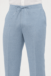 Mojito Collection 100% linen casual drawstring pants in Light Blue, waistband and pocket detail