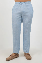 Pantalones casuales de lino con cordón para hombre