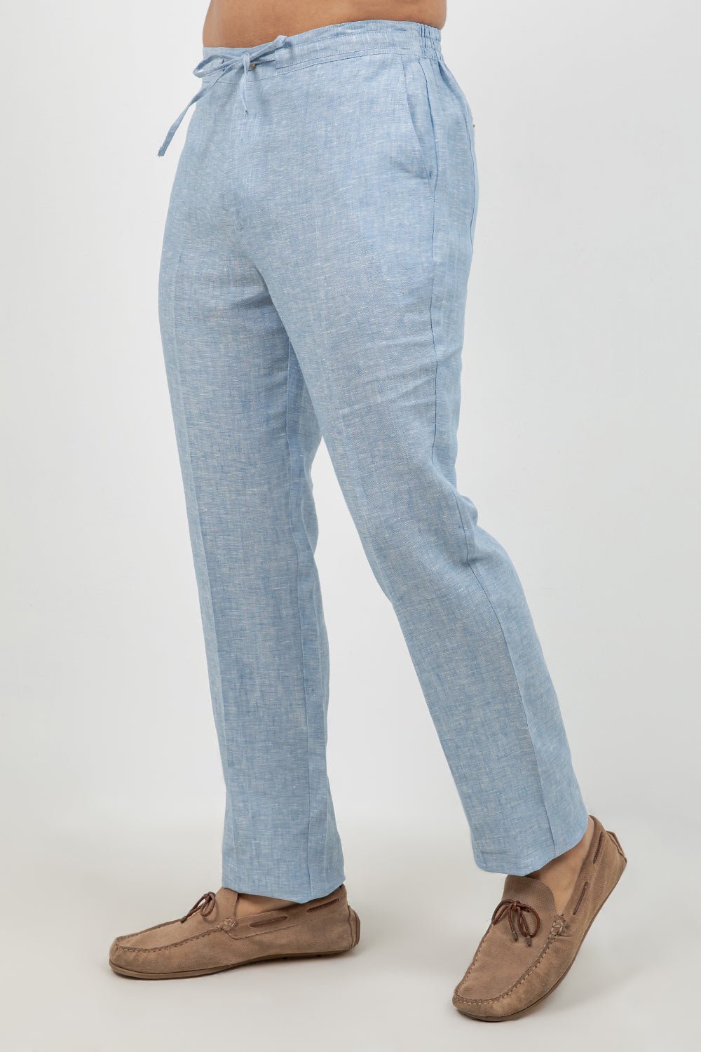 Pantalones casuales de lino con cordón para hombre