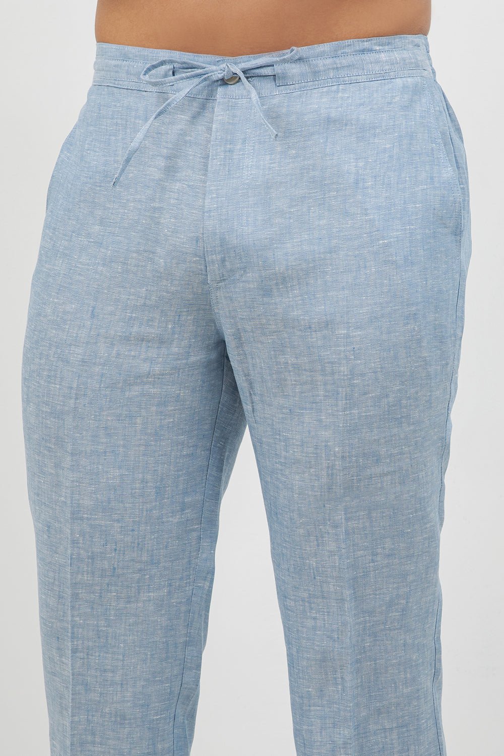 Pantalones casuales de lino con cordón para hombre