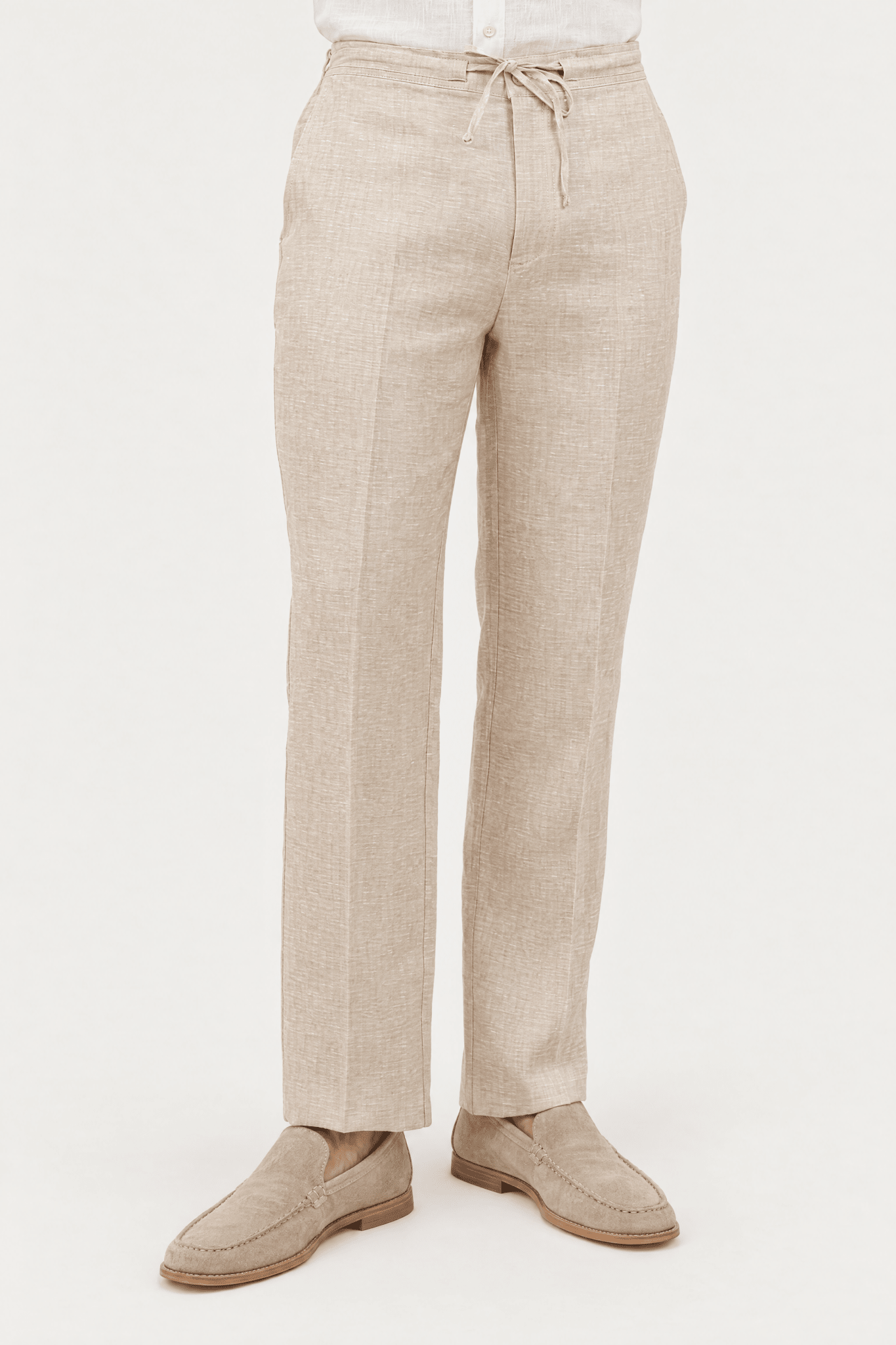 Mojito Collection 100% linen casual drawstring pants in Natural, front view