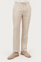 Mojito Collection 100% linen casual drawstring pants in Natural, front view