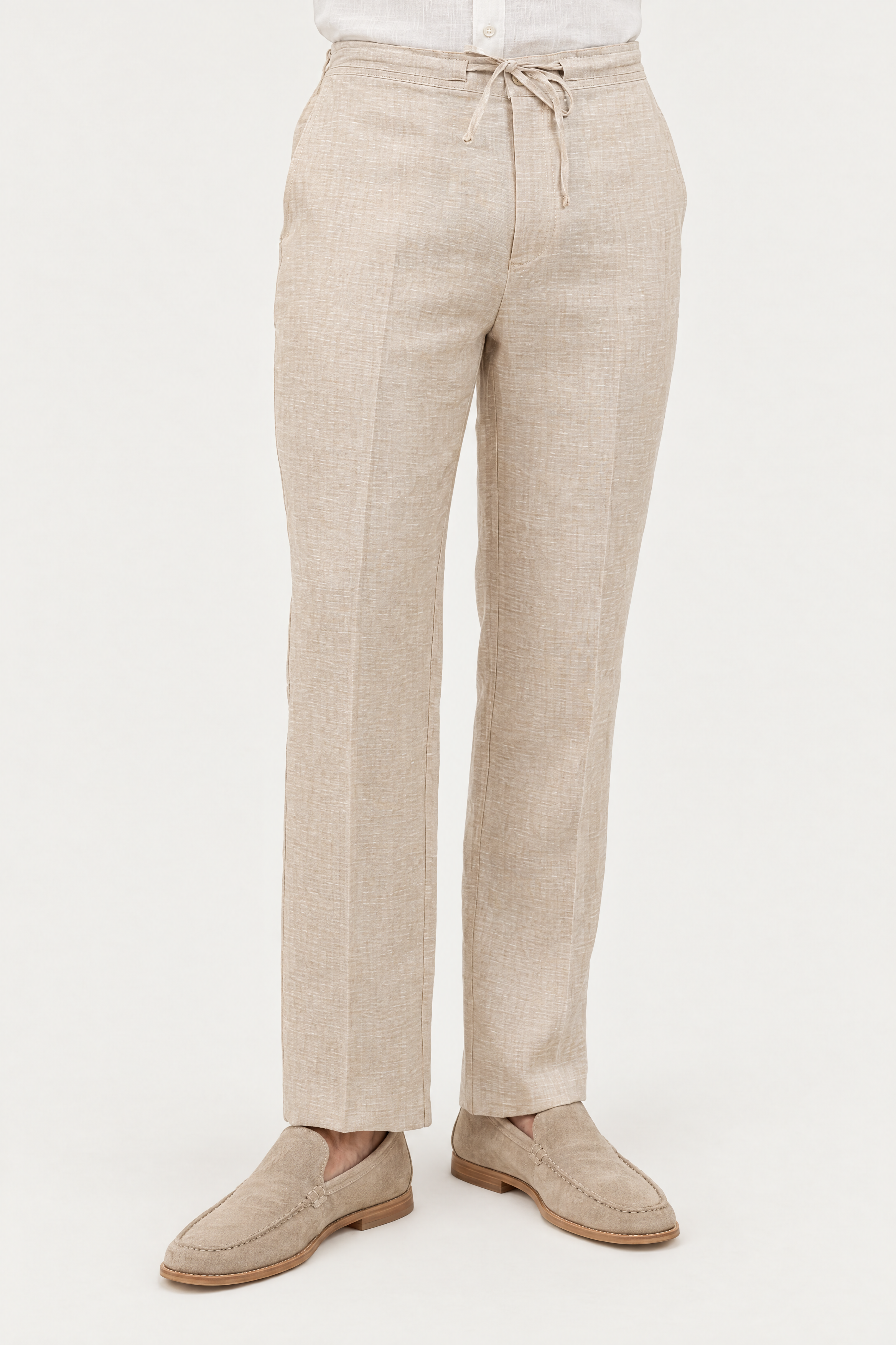 Mojito Collection 100% linen casual drawstring pants in Natural, front view