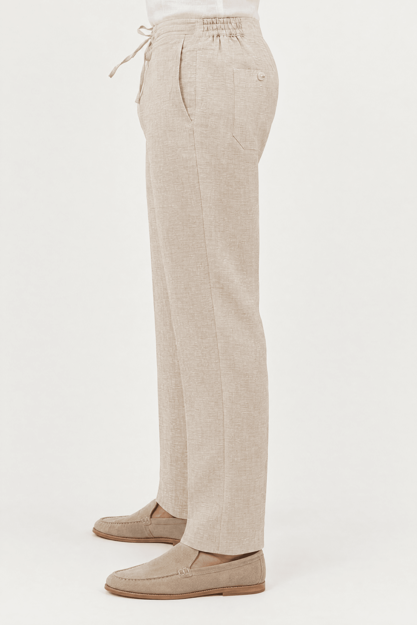 Mojito Collection 100% linen casual drawstring pants in Natural, side view