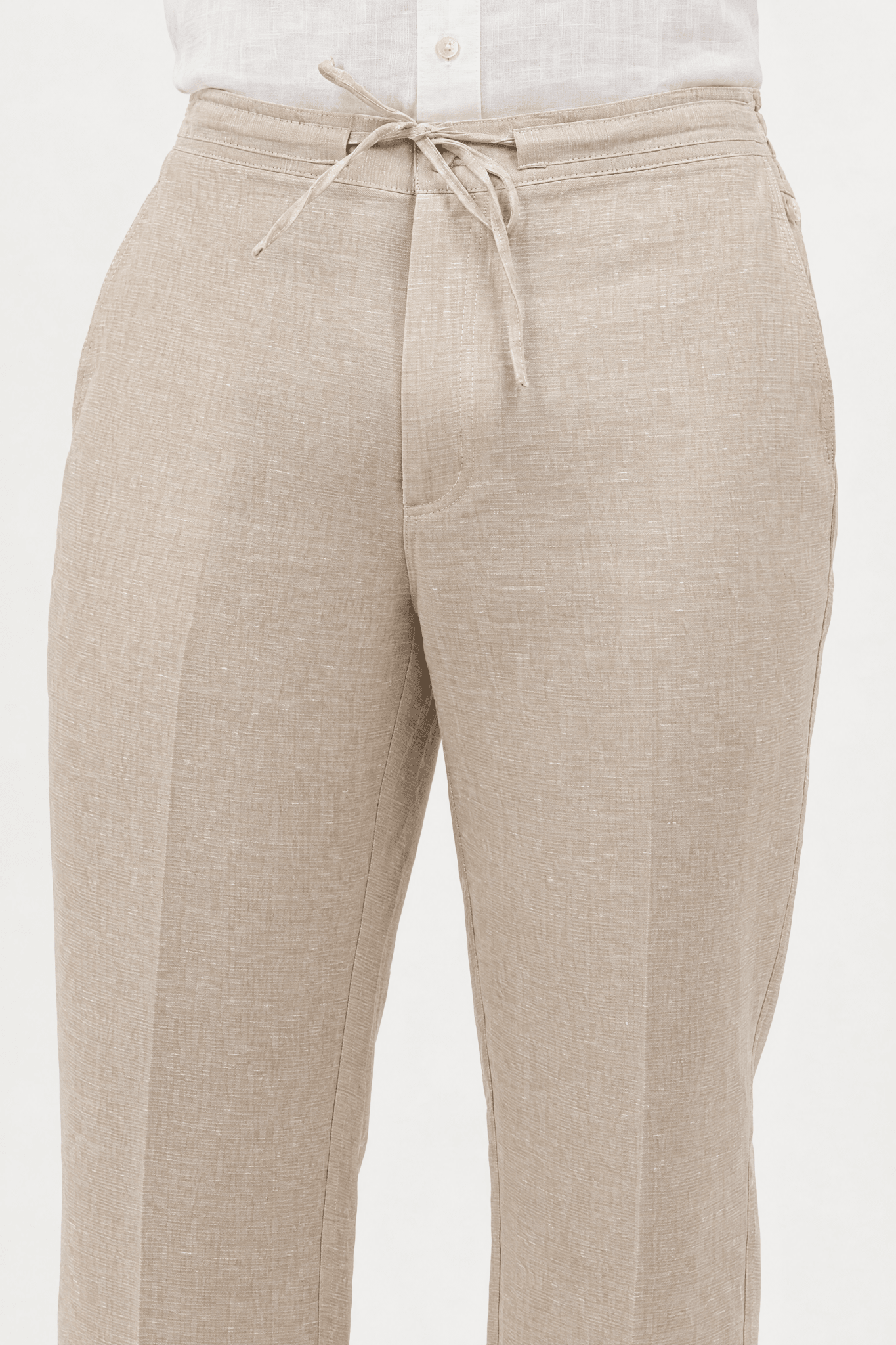Mojito Collection 100% linen casual drawstring pants in Natural, waistband and pocket detail