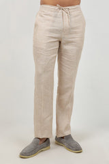Pantalones casuales de lino con cordón para hombre