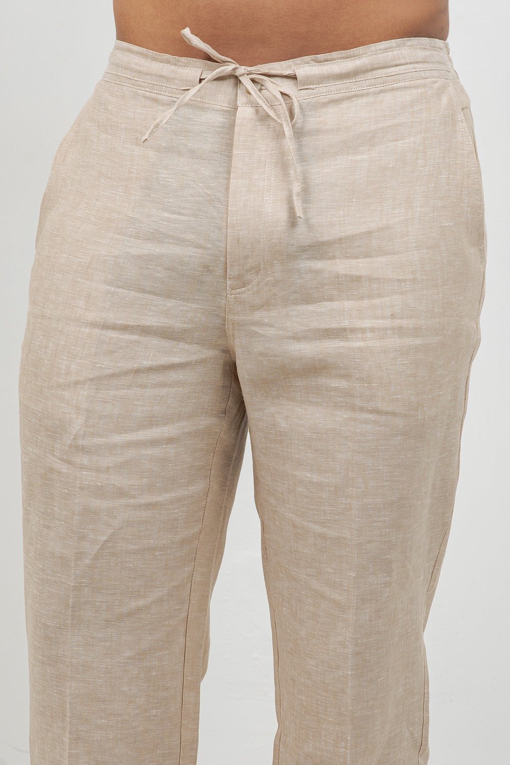 Pantalones casuales de lino con cordón para hombre