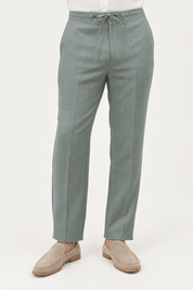 Mojito Collection 100% linen casual drawstring pants in Sage, front view