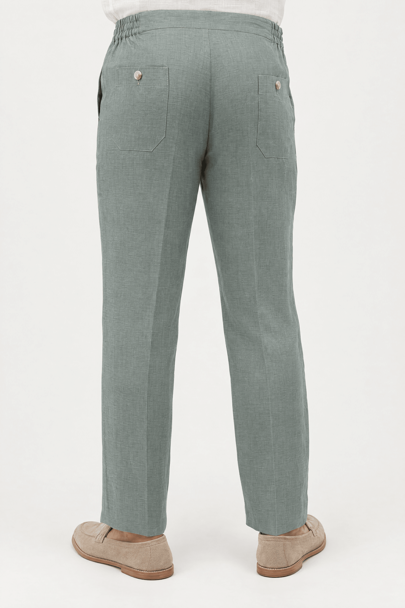 Mojito Collection 100% linen casual drawstring pants in Sage, back view