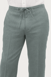 Mojito Collection 100% linen casual drawstring pants in Sage, waistband and pocket detail