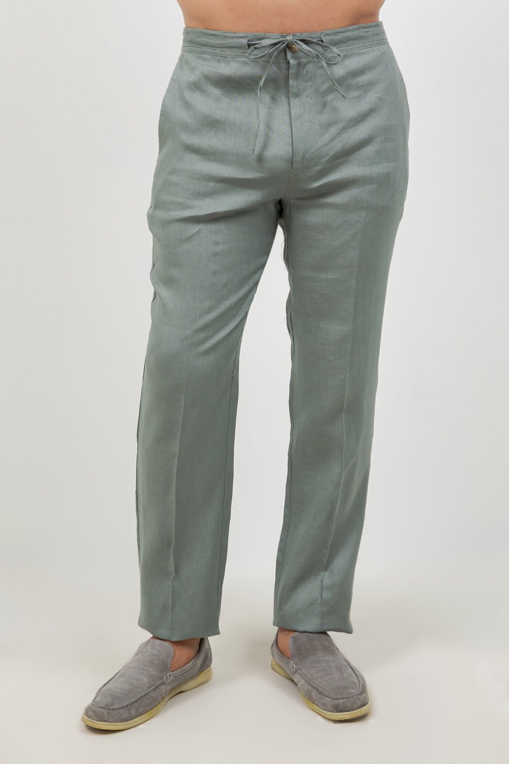 Pantalones casuales de lino con cordón para hombre