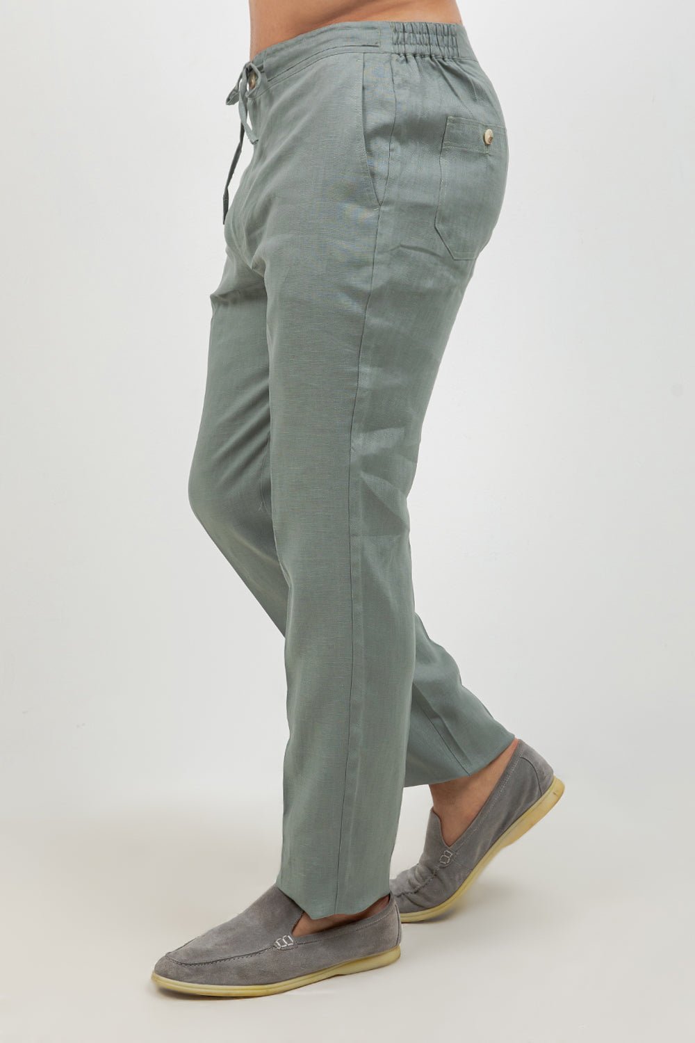 Pantalones casuales de lino con cordón para hombre