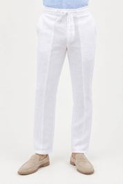 Mojito Collection 100% linen casual drawstring pants in White, front view