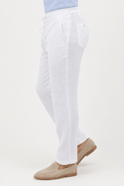 Mojito Collection 100% linen casual drawstring pants in White, side view