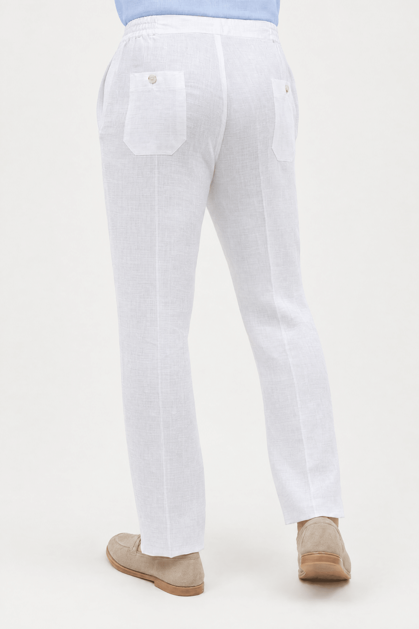 Mojito Collection 100% linen casual drawstring pants in White, back view