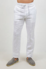 Pantalones casuales de lino con cordón para hombre