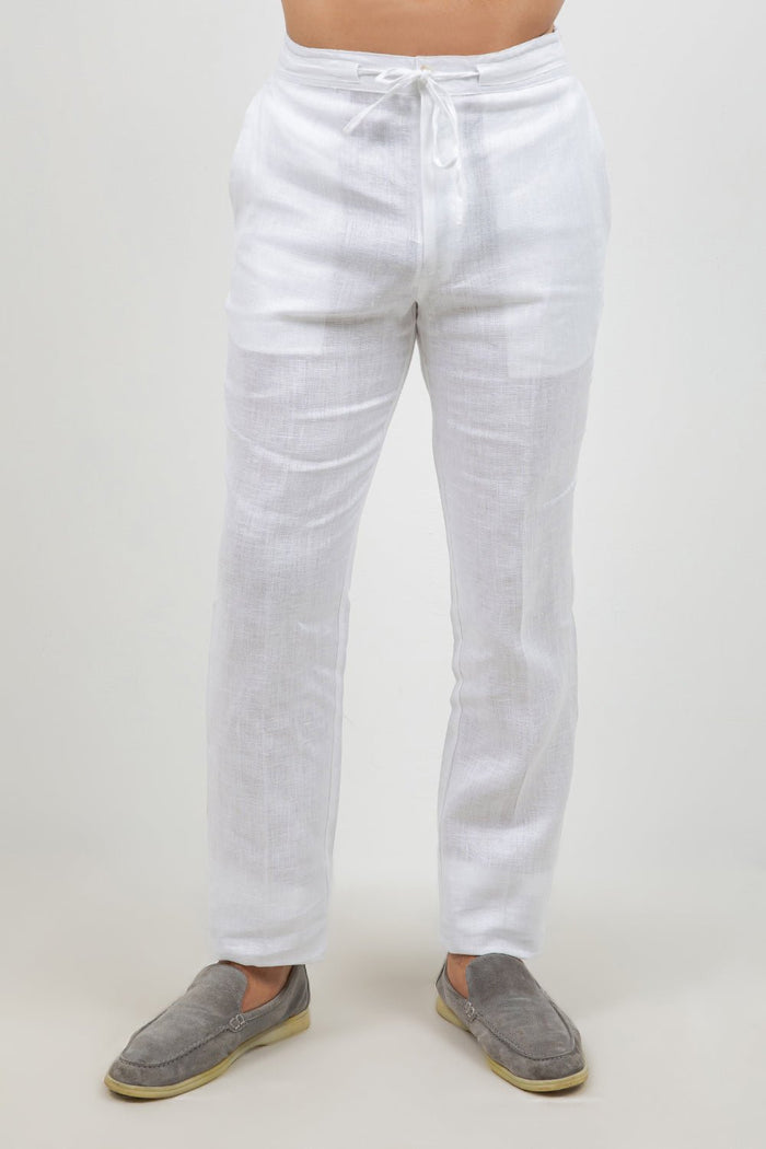 Pantalones casuales de lino con cordón para hombre